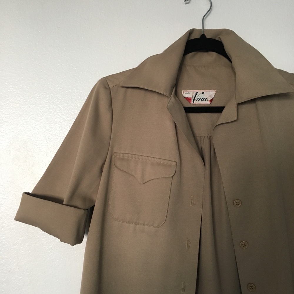 Vintage Tan Khakis Buttoned Dress